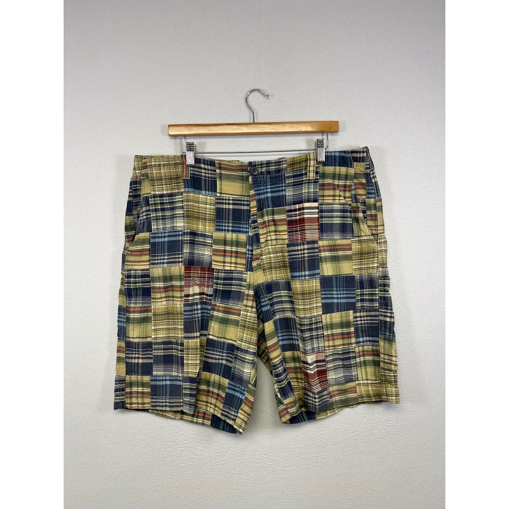 Preppy Eclectic IZOD Men 38 Multi Color Patchwork Plaid Cotton Flat Front Shorts
